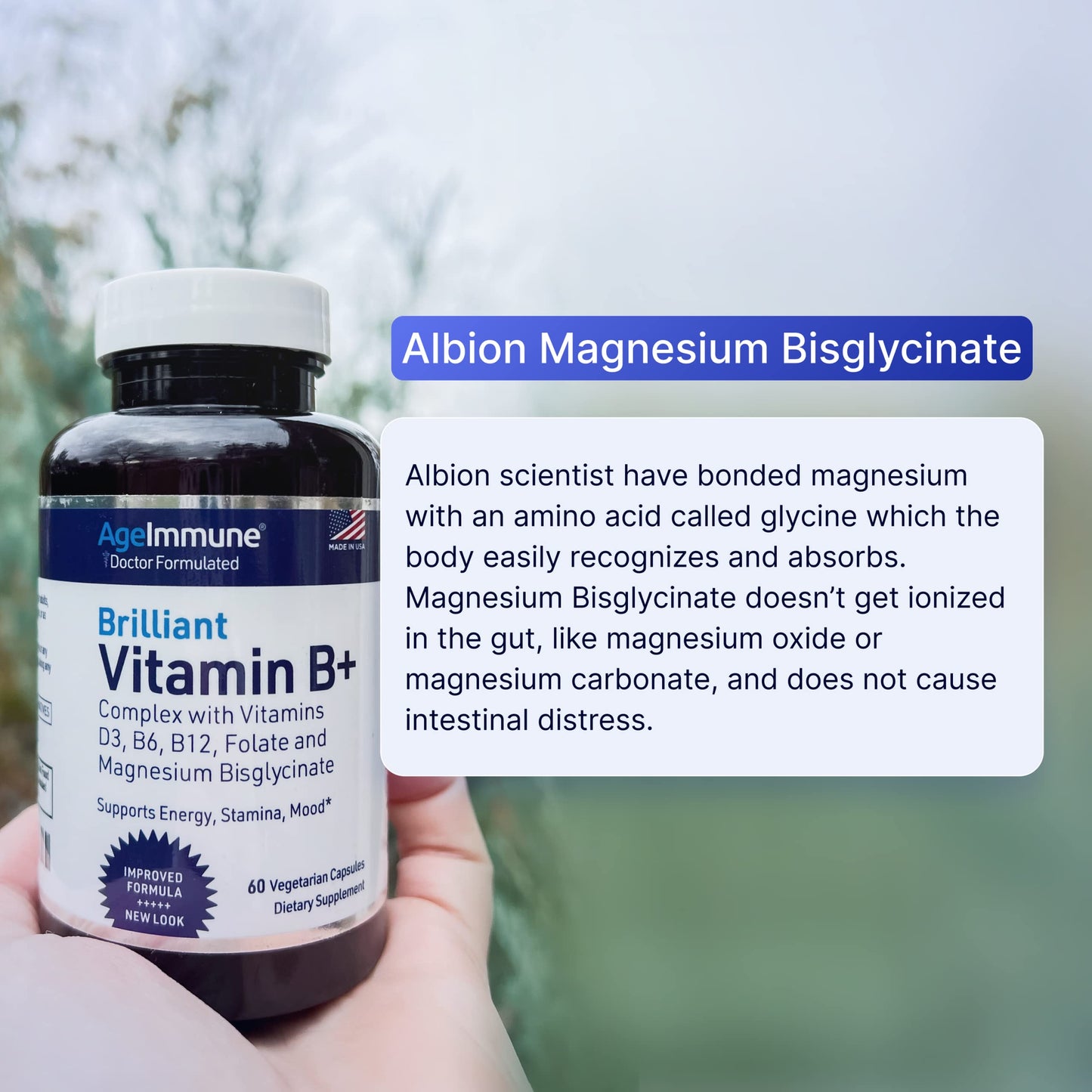 AgeImmune Vitamin B Complex with D3, Methylfolate – Doctor Formulated, Niacin-Free, 60 Capsules