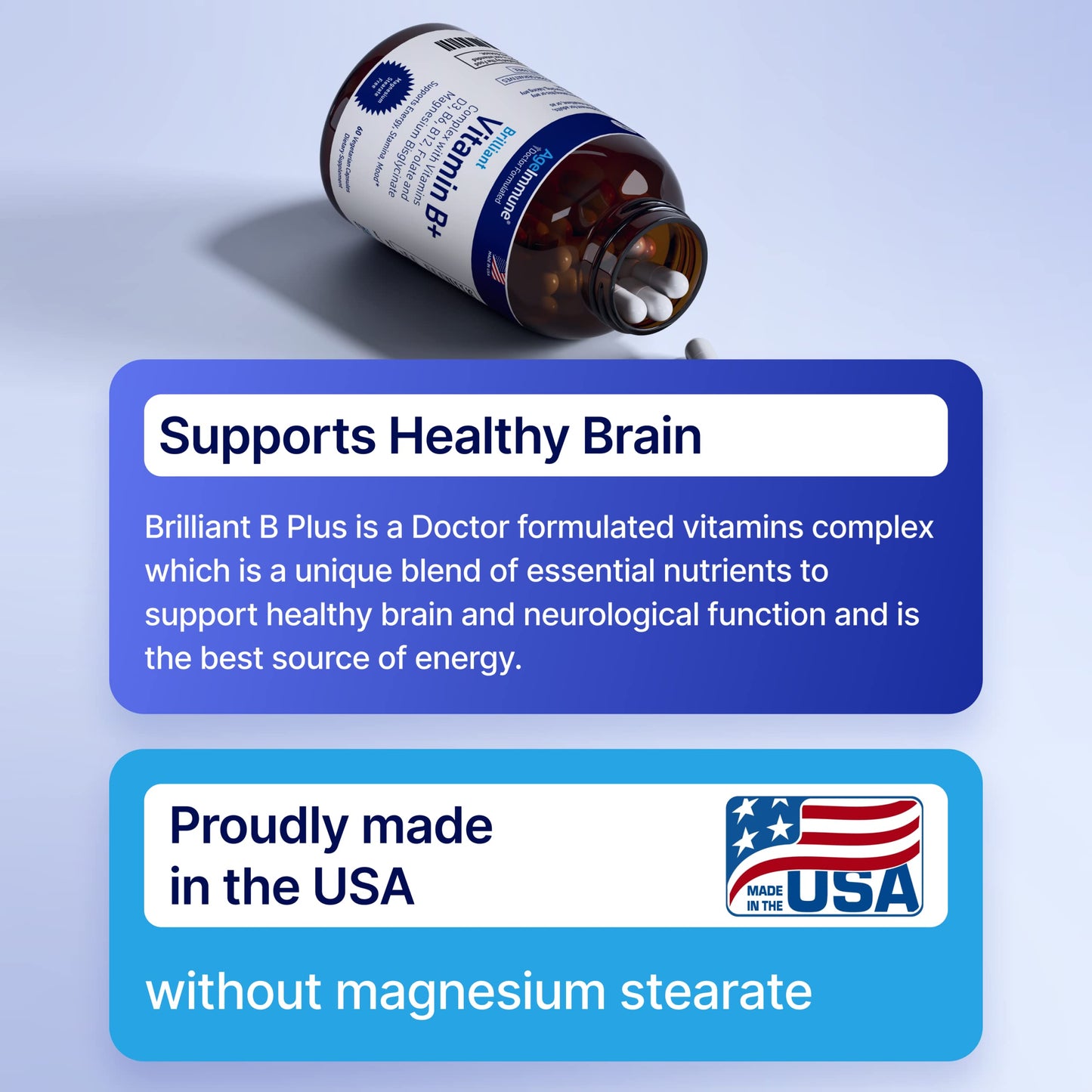 AgeImmune Vitamin B Complex with D3, Methylfolate – Doctor Formulated, Niacin-Free, 60 Capsules