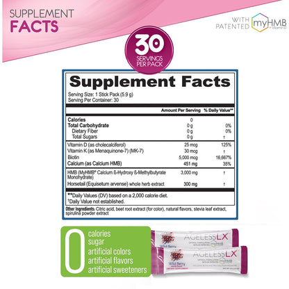 AgelessLX Wild Berry Powder for Women – HMB, D3/K2, Biotin, Horsetail, 30 Packets