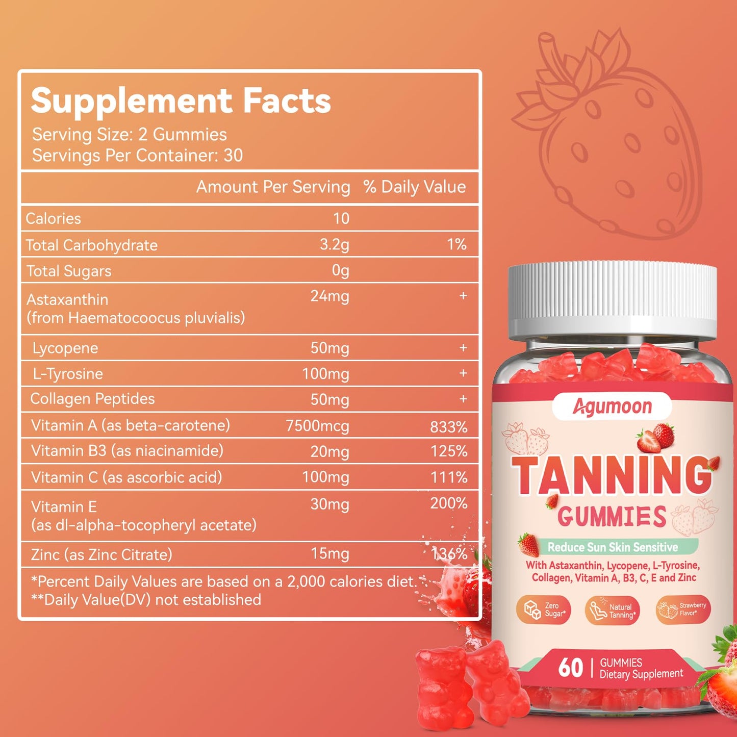 Agumoon Tanning Gummies – Vegan Self-Tan Supplement (60 Gummies)