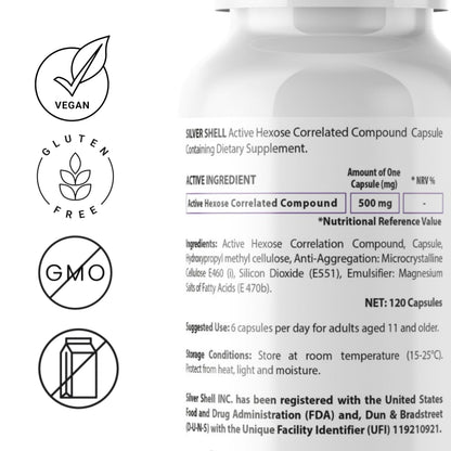 Active Hexose Correlated Compound Supplements – 120 Vegan Caps, 500mg | Organic Shiitake