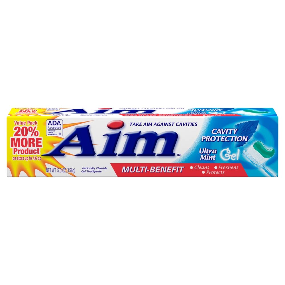 Aim Ultra Mint Multi-Benefit Cavity Protection Gel Toothpaste – 5.50 oz | ADA Approved