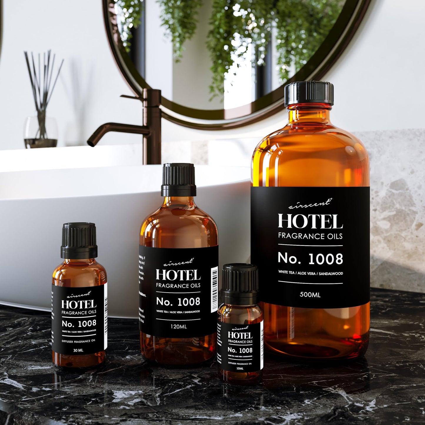 AirScent Hotel Diffuser Oil No. 1008 - White Tea, Aloe Vera & Sandalwood - 500 mL Glass Bottle