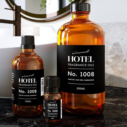 AirScent Hotel Diffuser Oil No. 1008 - White Tea, Aloe Vera & Sandalwood - 500 mL Glass Bottle