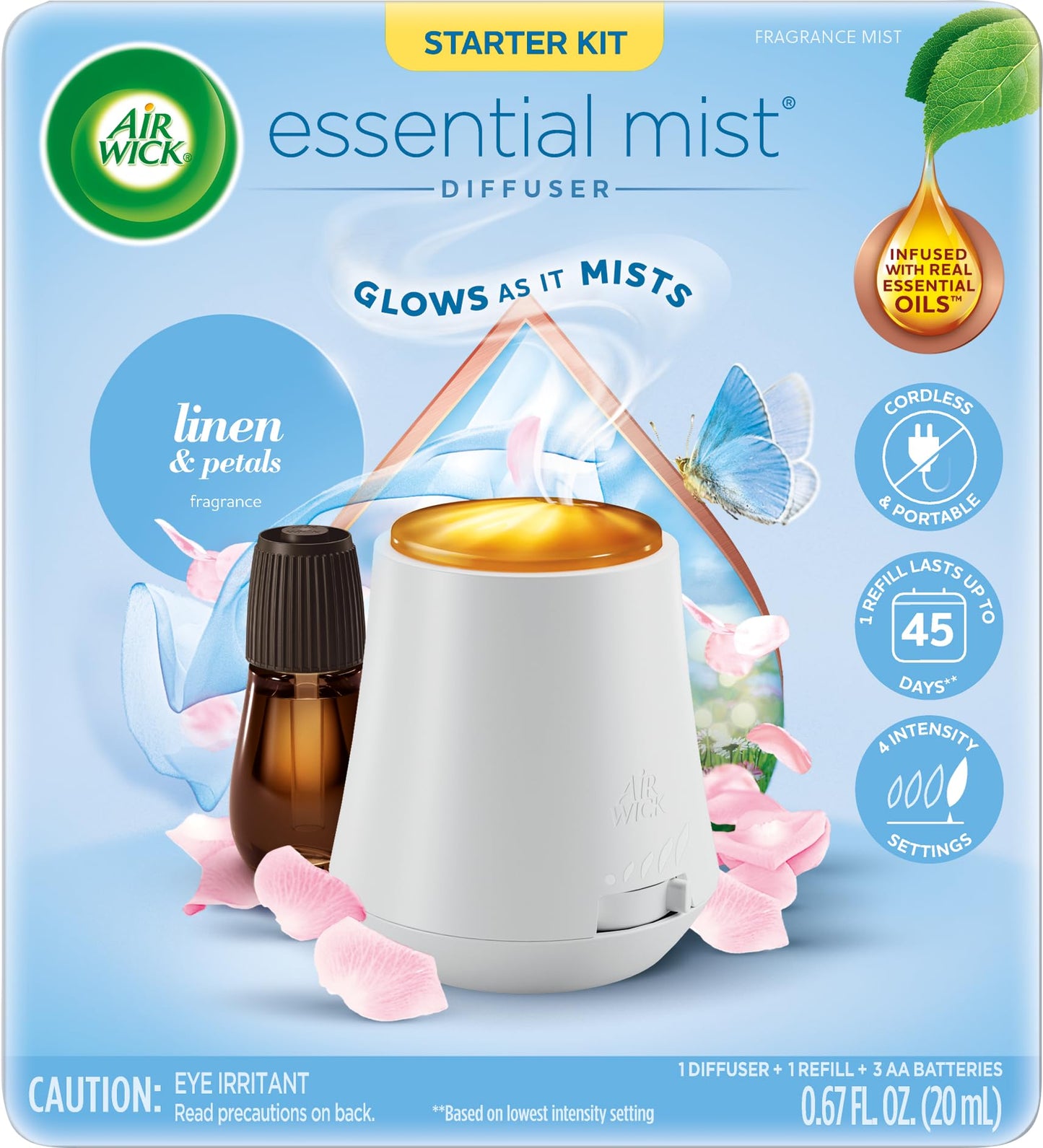 Air Wick Essential Mist Starter Kit (Gadget + 1 Refill) – Linen & Petals