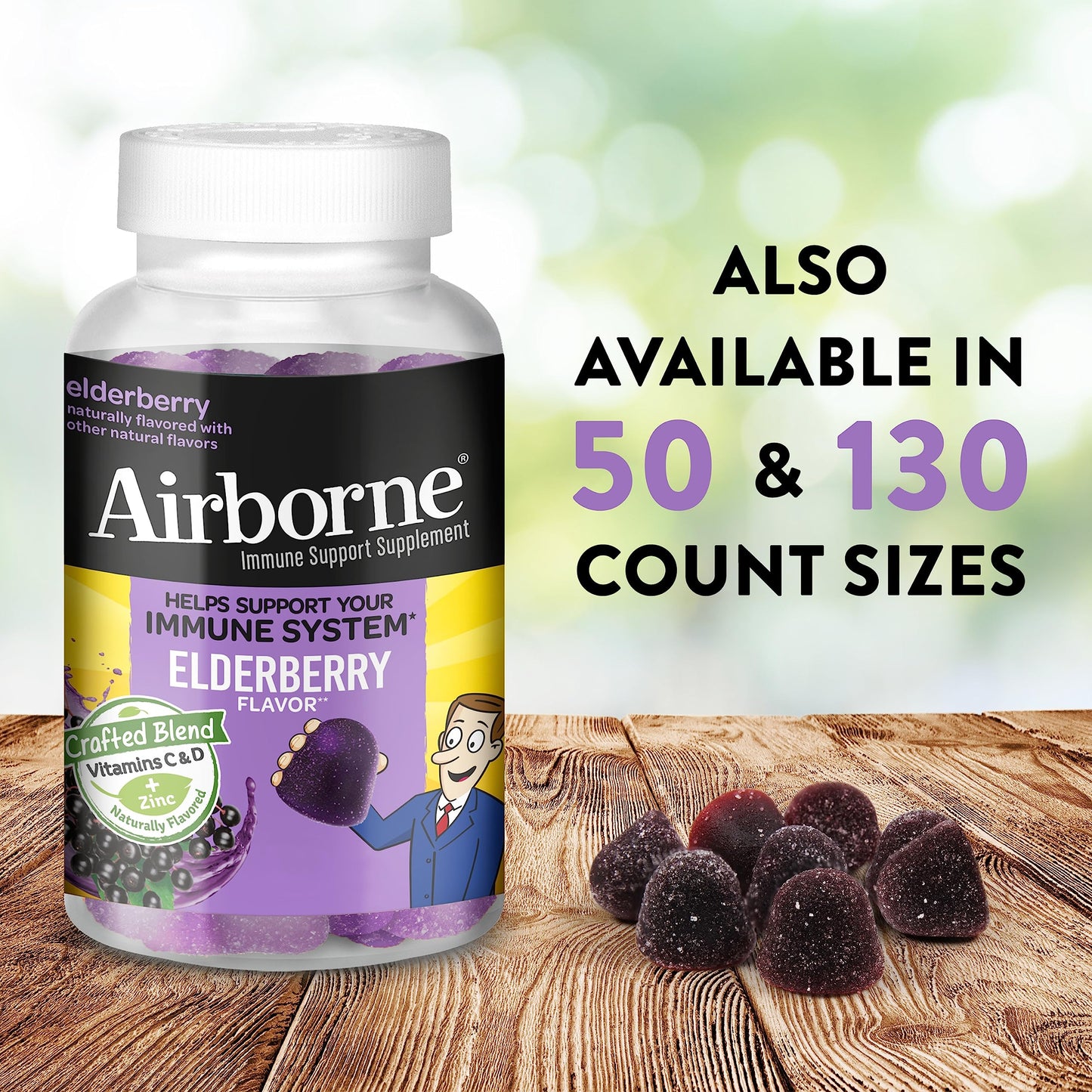 Airborne Elderberry Gummies with Zinc & Vitamin C for Adults – Immune Support