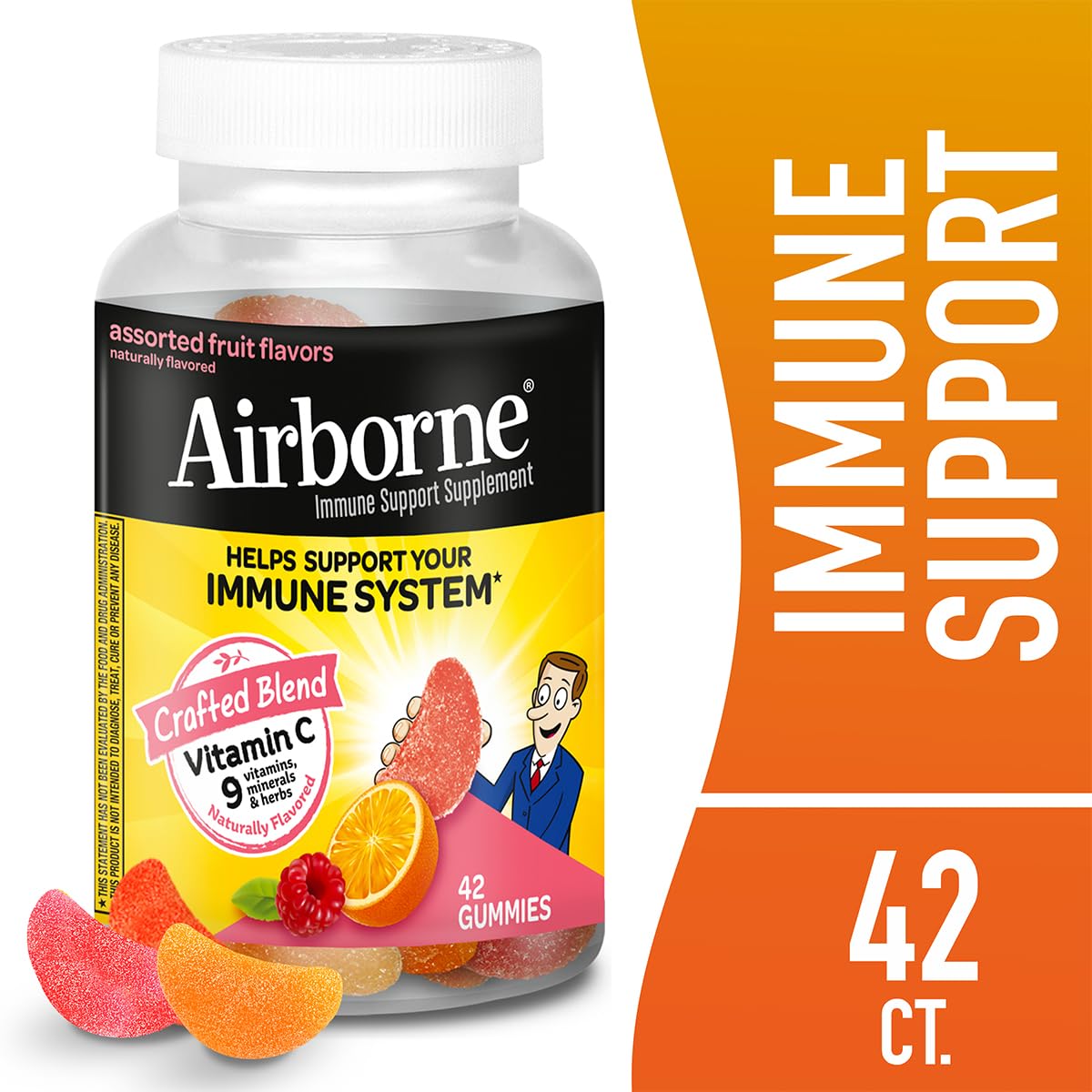 Airborne 750mg Vitamin C Immune Support Gummies for Adults - Assorted Fruit Flavor, Gluten Free - 42 Gummies (2 Pack)