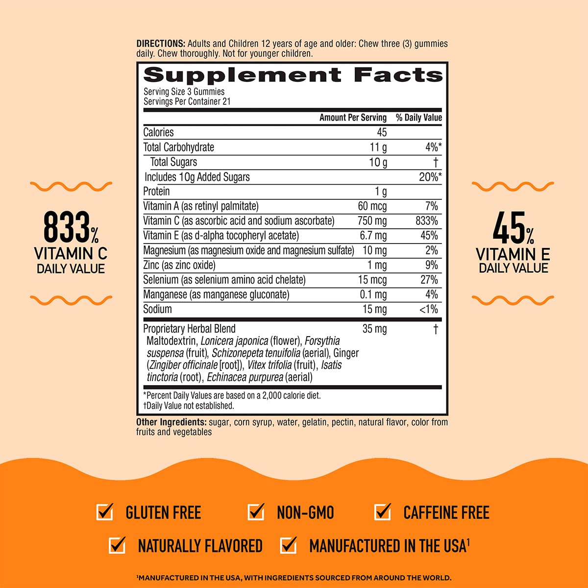 Airborne 750mg Vitamin C Immune Support Gummies for Adults - Assorted Fruit Flavor, Gluten Free - 42 Gummies (2 Pack)