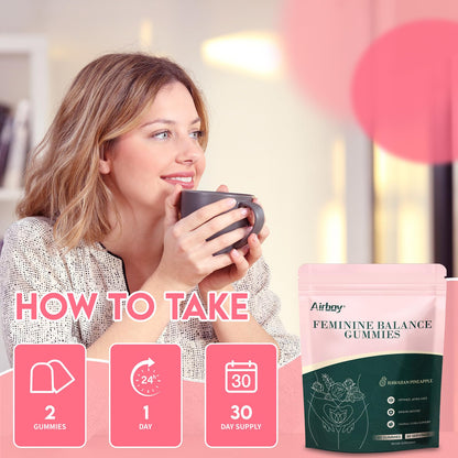Airboy Feminine Balance Gummies – Pineapple Probiotic for Women | Vaginal Flora & Immune Support – 60 Gummies