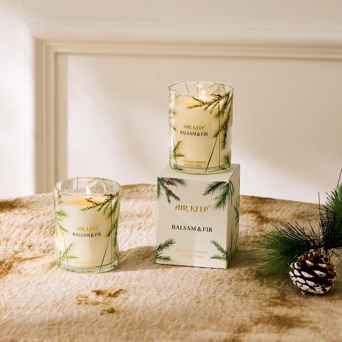 Airkeep Balsam & Fir Scented Candle – 6.98 oz Jar, 44h Burn Time | Holiday Gift, Fall Fragrance