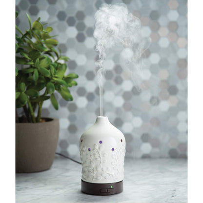 Airome Willow Medium Ceramic Essential Oil Diffuser - 100 mL Ultrasonic, 8 LED Lights, Auto Shut-Off