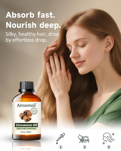 Airoomoil Cinnamon Essential Oil – 4 oz / 120 ml, 100% Natural Premium Grade for Diffusers, Skin & Massage