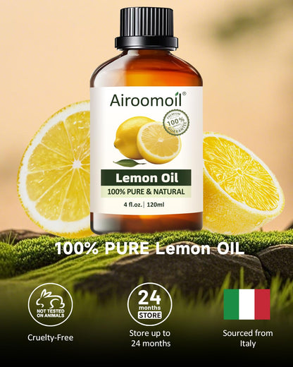 Airoomoil Pure Lemon Essential Oil – 100% Natural, Premium Grade (4 fl oz, 120 ml)