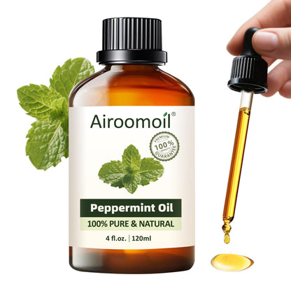 Airoomoil Pure Peppermint Essential Oil - 4 Fl Oz (120 ml), 100% Natural, Premium Grade for Diffusers, Skin Care & Aromatherapy