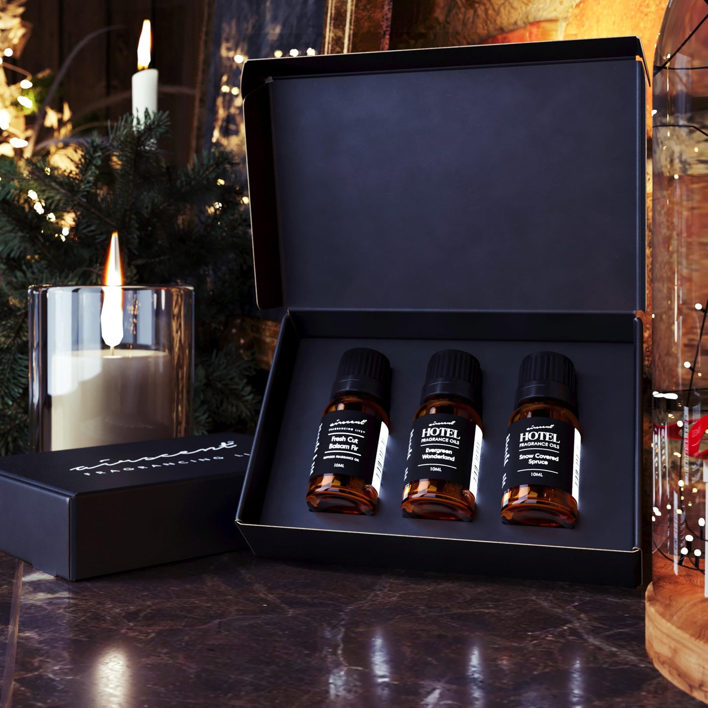 AirScent Christmas Tree Diffuser Oil 3 Pack Gift Set - 10 mL Each | Evergreen Wonderland, Balsam Fir & Snow Spruce