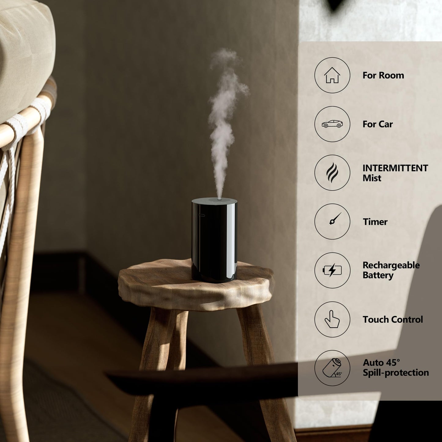 Airversa Waterless Diffuser – Battery-Operated Nebulizer for Essential Oils (AN8 Black)