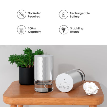 Airversa Waterless Diffuser 100ml Silver – Battery-Operated Nano Mist, 3 Mist Settings