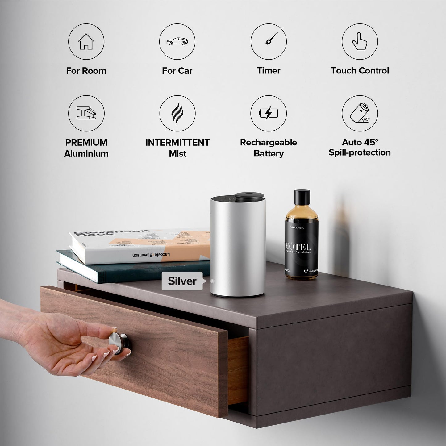 Airversa Waterless Essential Oil Diffuser - 3 Timers, 3 Mist Levels, ANX Premium Metal Gold