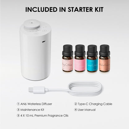 Airversa Waterless Diffuser Starter Kit AN6 White - 4 x 10mL Fragrance Oils