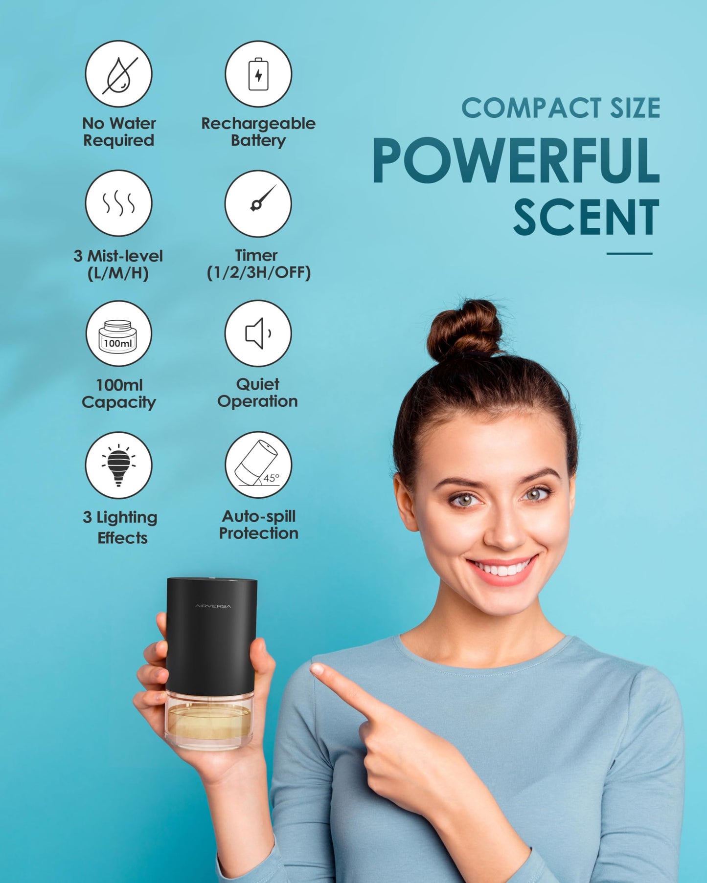 Airversa Waterless Diffuser 100mL - Nano Mist, Battery, Space Grey
