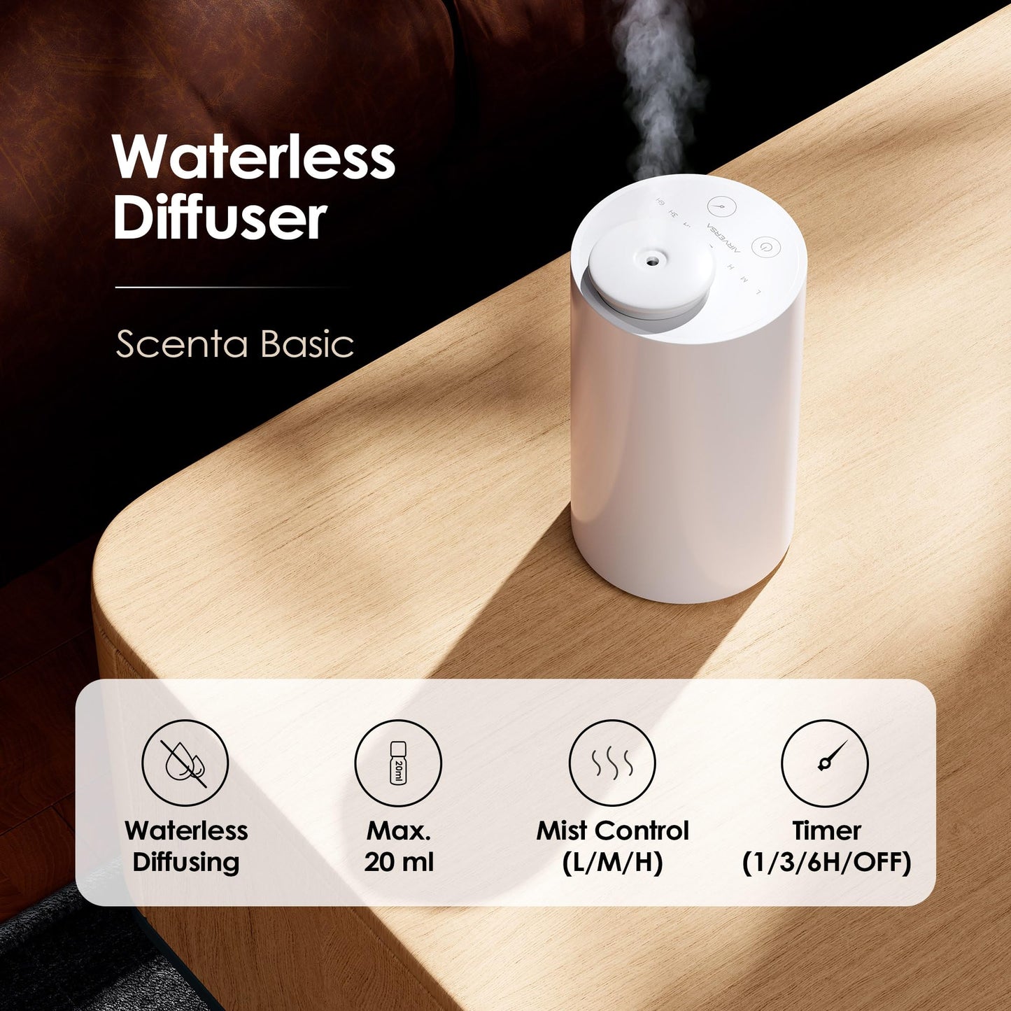 Airversa Waterless Diffuser Starter Kit – Four Seasons Hotel Inspired, Battery-Operated White AN6