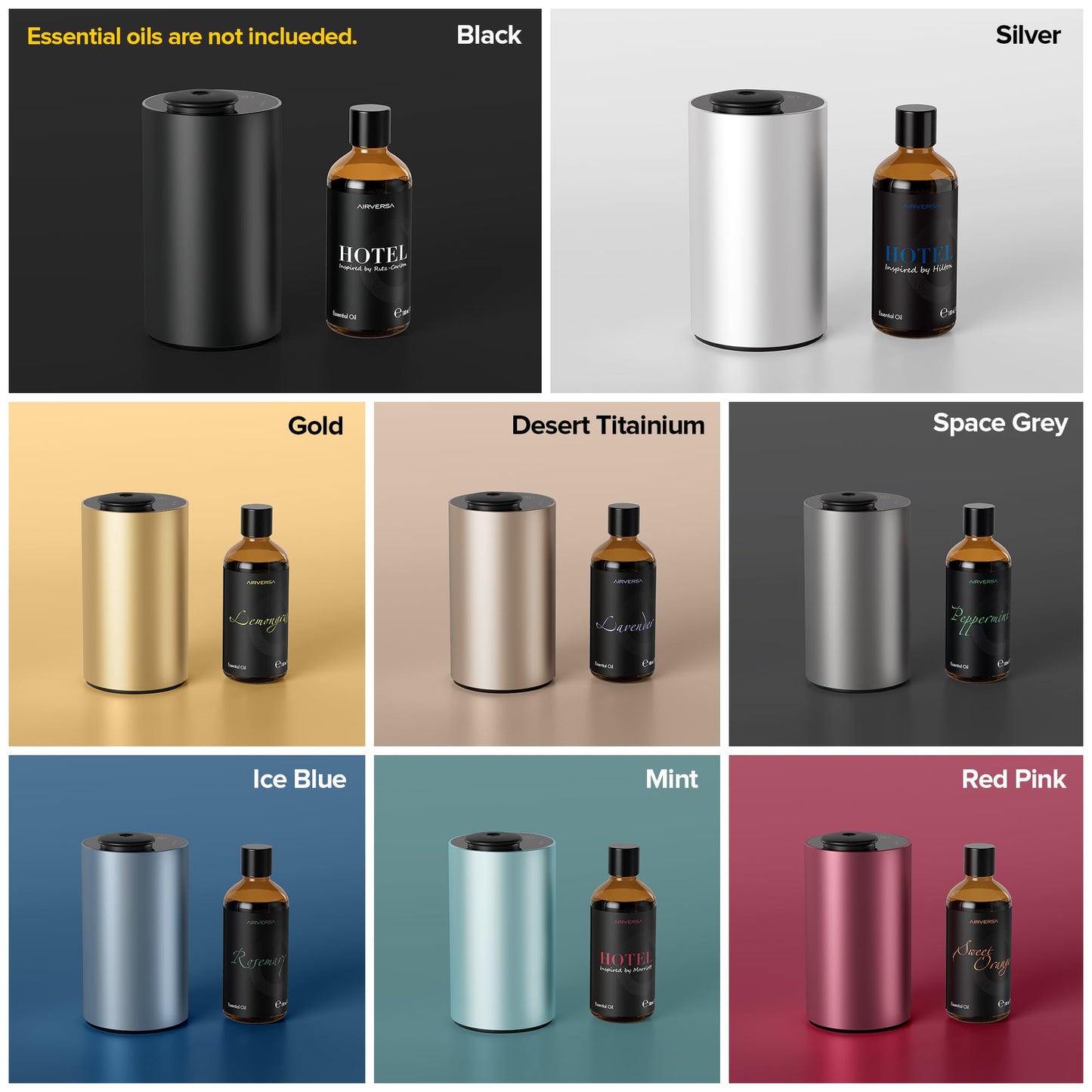 Airversa Waterless Essential Oil Diffuser - 3 Timers, 3 Mist Levels, ANX Premium Metal Gold