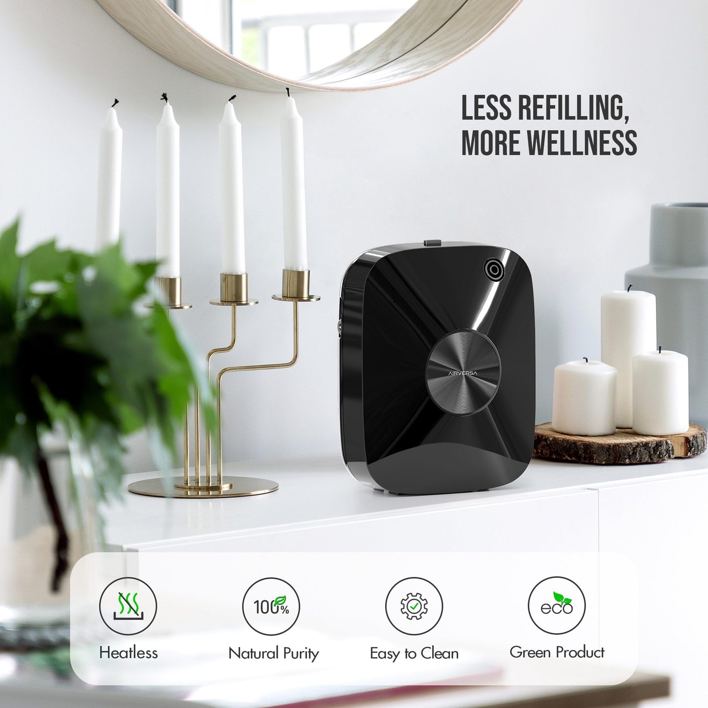 Airversa Waterless Essential Oil Diffuser 400mL – Large Rooms up to 2000 sq ft (ANA Black Kit)