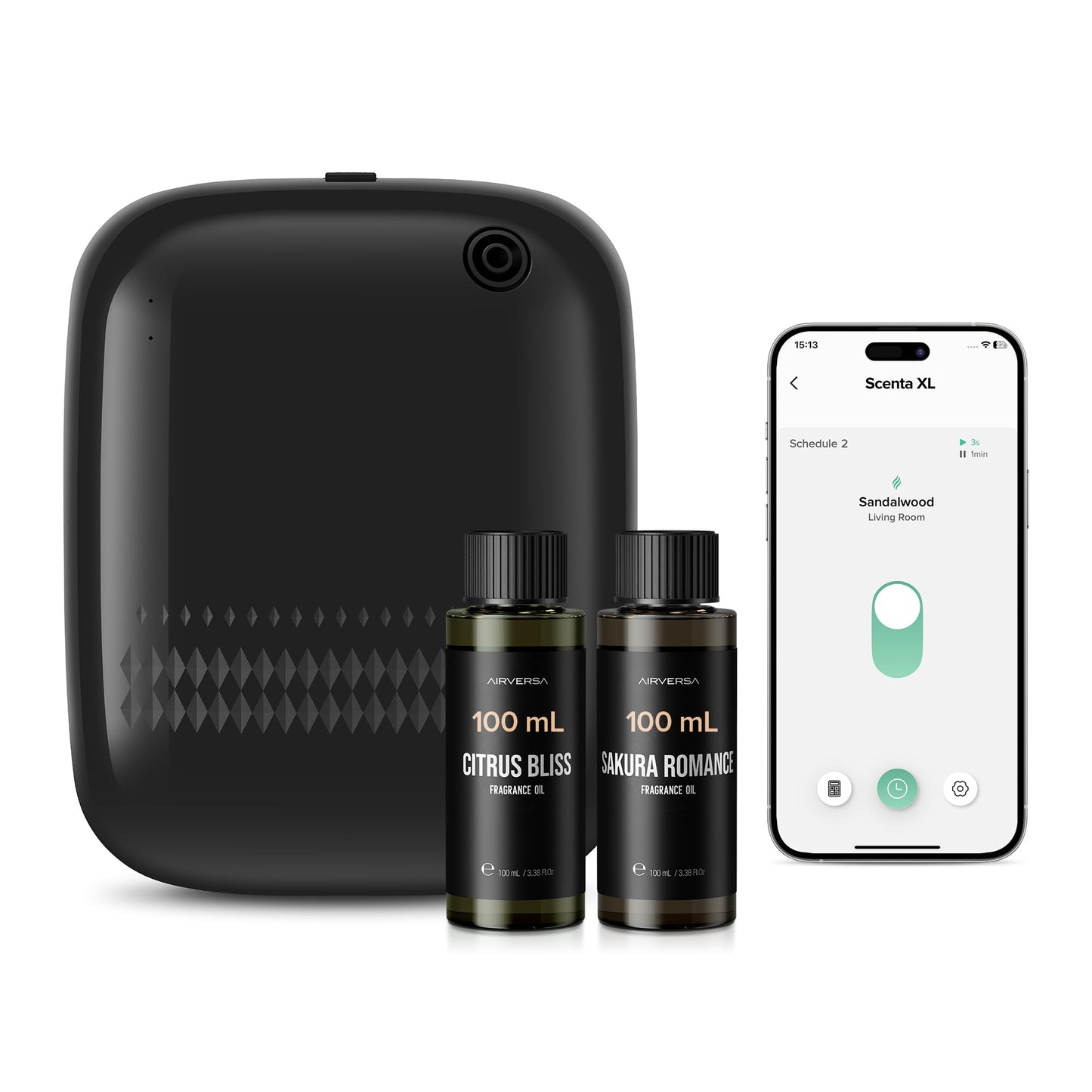 Airversa Waterless Diffuser Starter Kit — 400 mL, Covers Up to 2000 sq ft (Sakura Romance & Citrus Bliss)
