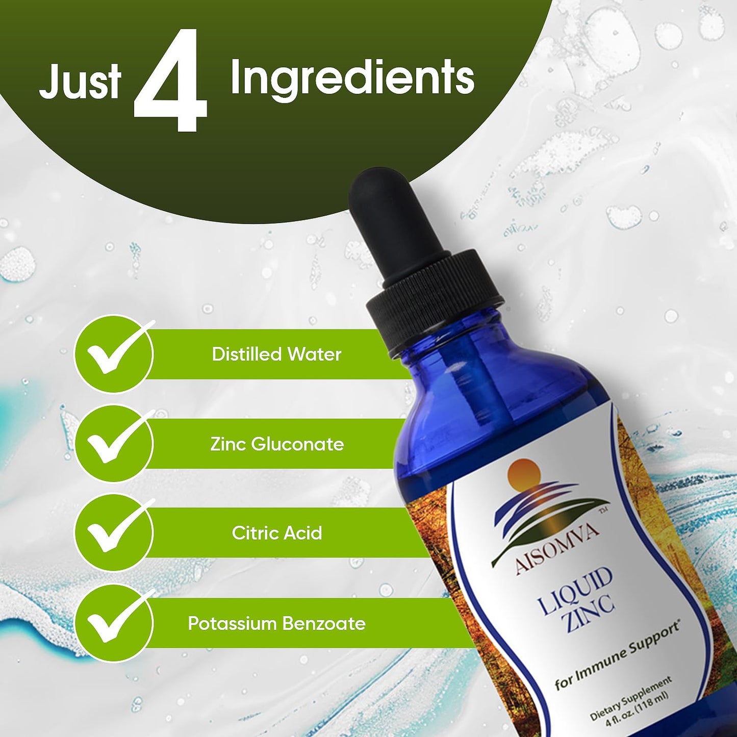 AISOMVA Liquid Zinc Drops – High-Absorption Zinc for Immune Support, Skin & Bones | Made in USA (4 oz)