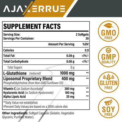 AJAXERRUE 1400 mg Liposomal Glutathione | Superior Absorption + Vitamin C