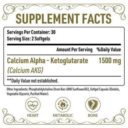 AJAXERRUE Liposomal Calcium AKG 1500 mg – Enhanced Absorption for Longevity & Metabolic Support | 60 Softgels