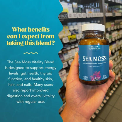Akasha Superfoods Sea Moss Capsules – Organic Irish Moss with Bladderwrack, Burdock & BioPerine | Vegan, Gluten Free, 60 Count
