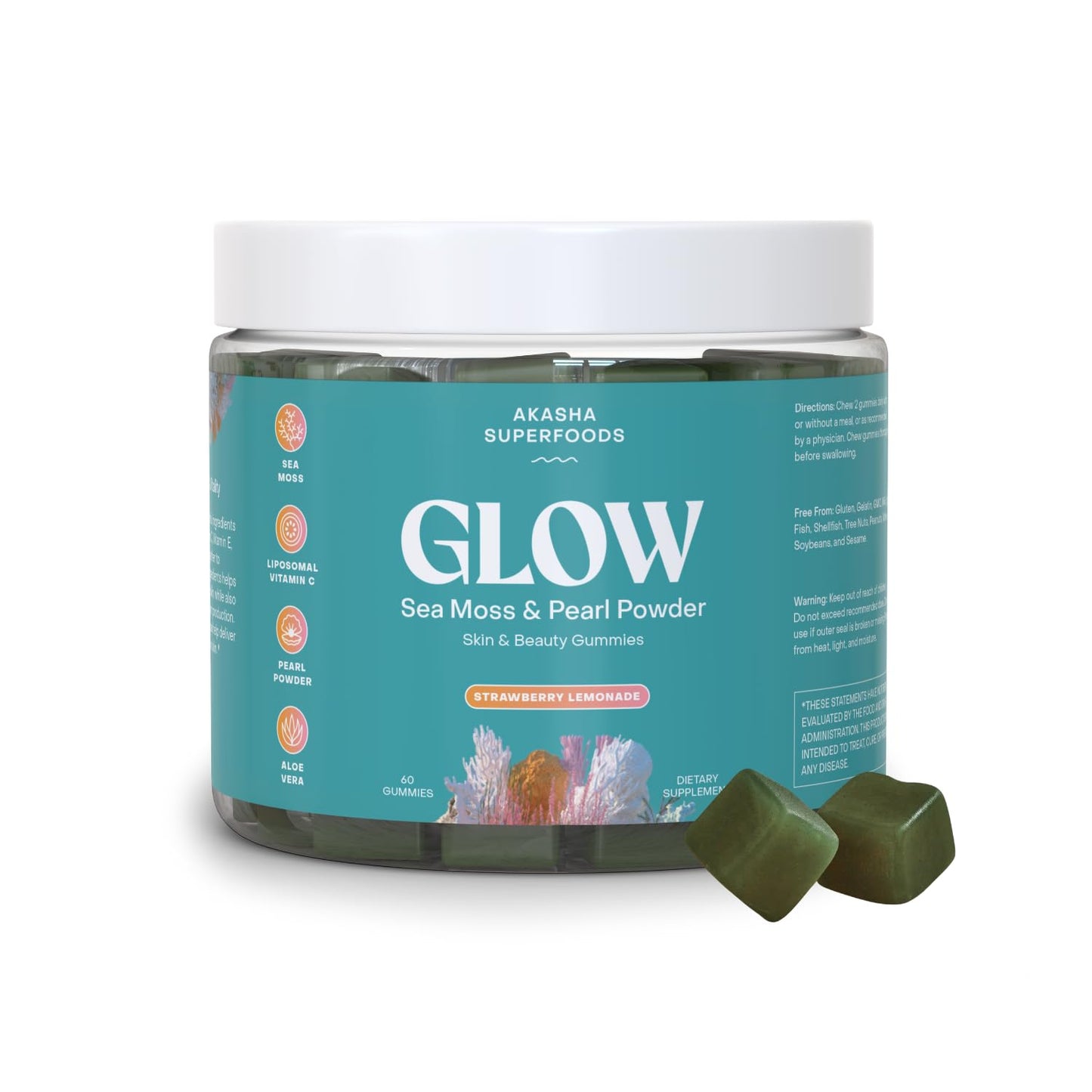 Akasha Sea Moss Glow Gummies – Hair, Skin & Nails Vitamins, 60 Count