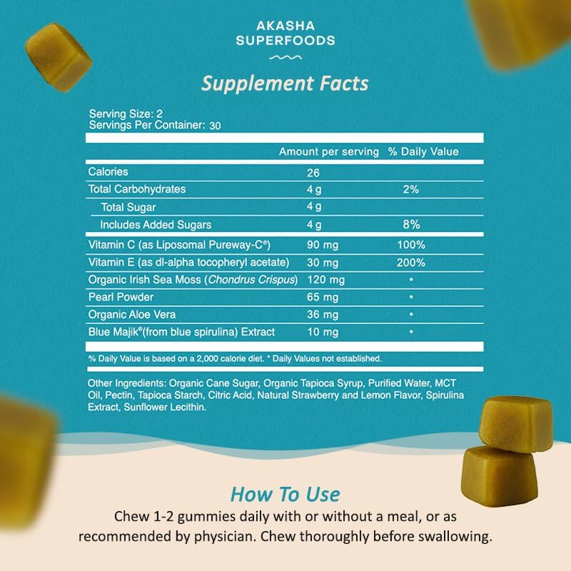 Akasha Sea Moss Glow Gummies – Hair, Skin & Nails Vitamins, 60 Count