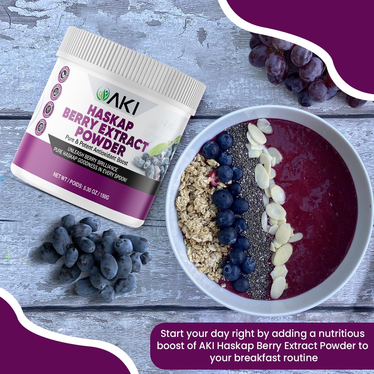 AKI Haskap Berry Extract Powder – Antioxidants, Vitamin C & Polyphenols (5.3oz/150g)