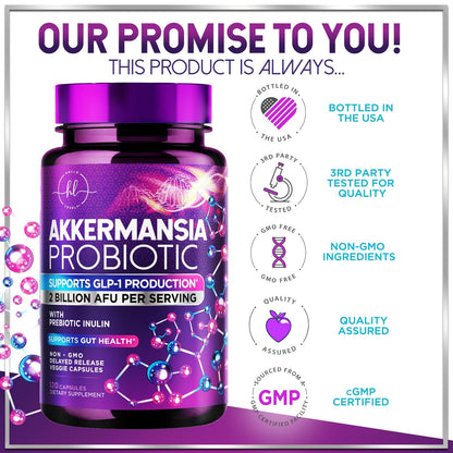Akkermansia Probiotic 2B AFU – GLP-1 Support + Inulin Fiber | 120 Capsules | USA