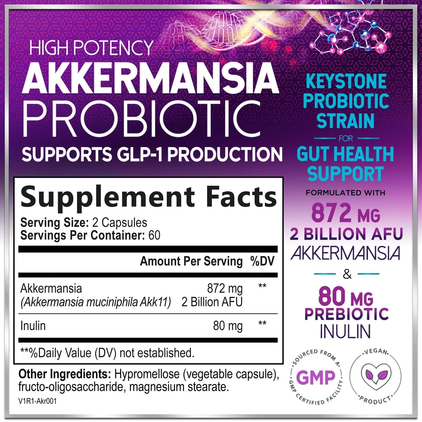 Akkermansia Probiotic 2B AFU – GLP-1 Support + Inulin Fiber | 120 Capsules | USA