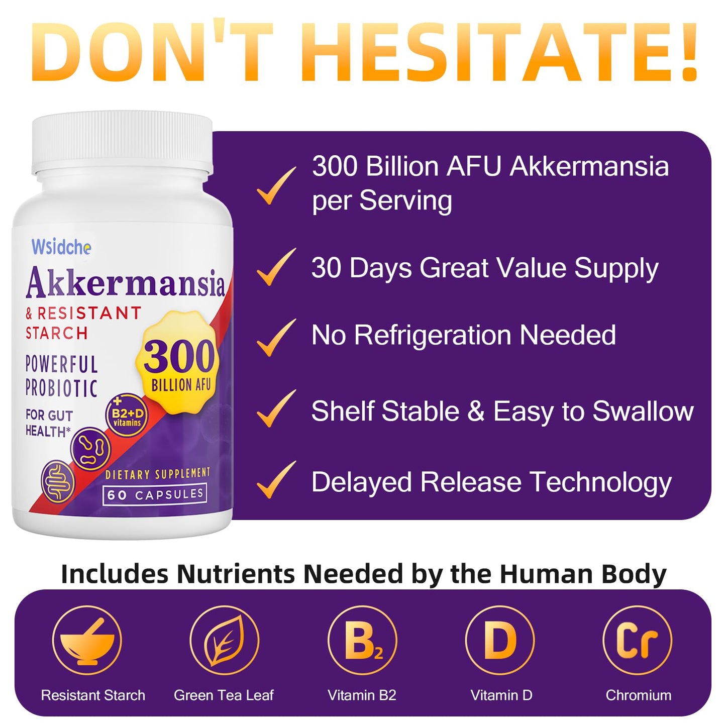 300B AFU Akkermansia Probiotic | GLP ONE Digestive & Immune Support | 60 Caps