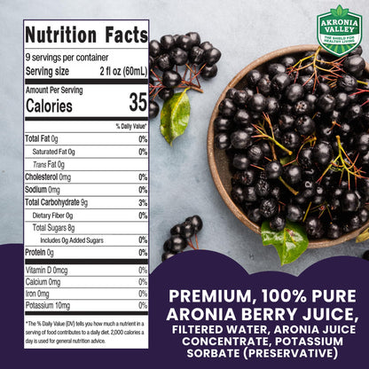 Akronia Valley 100% Aronia Berry Juice | 16 Fl Oz (Pack of 6) One Month Supply | Gluten Free Superfood Juice Drink