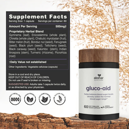 AKSHAR Ayurveda Gluco Support - Gymnema, Bitter Melon, Turmeric (60 Capsules)