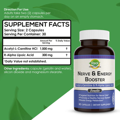 ALA Supplement - R-Alpha Lipoic Acid 300mg & Acetyl L-Carnitine 1000mg – Nerve, Cardiovascular & Cognitive Support (60 Capsules)