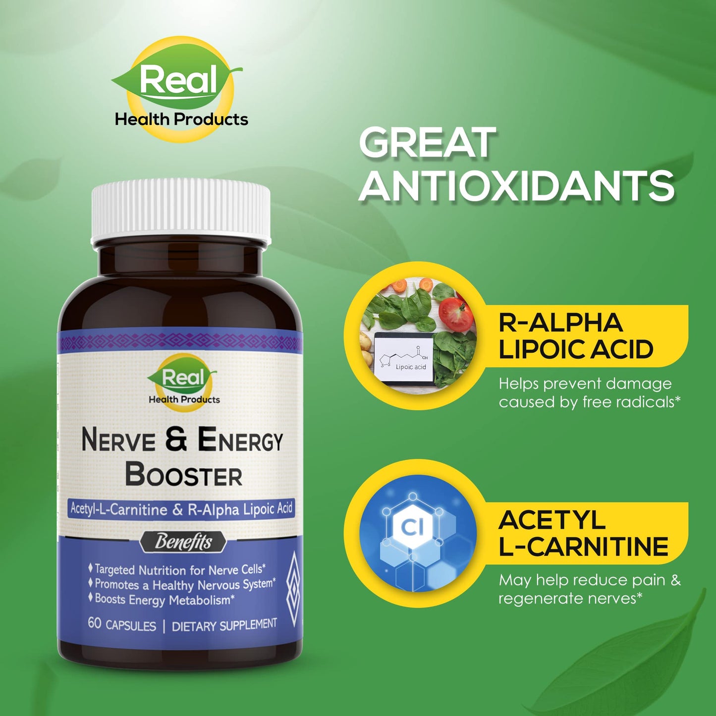 ALA Supplement - R-Alpha Lipoic Acid 300mg & Acetyl L-Carnitine 1000mg – Nerve, Cardiovascular & Cognitive Support (60 Capsules)