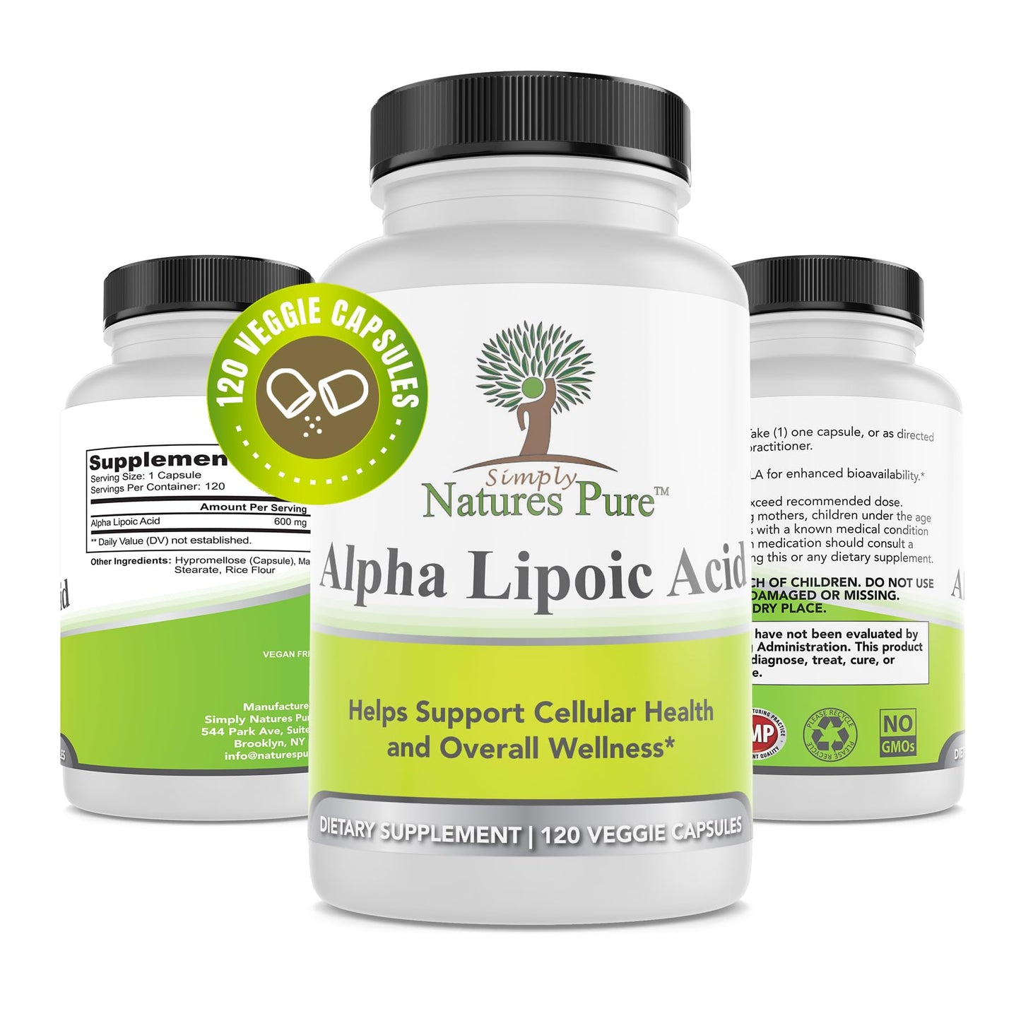 Simply Nature's Pure Alpha Lipoic Acid 600mg – 120 Veggie Capsules | Non-GMO Thioctic Acid