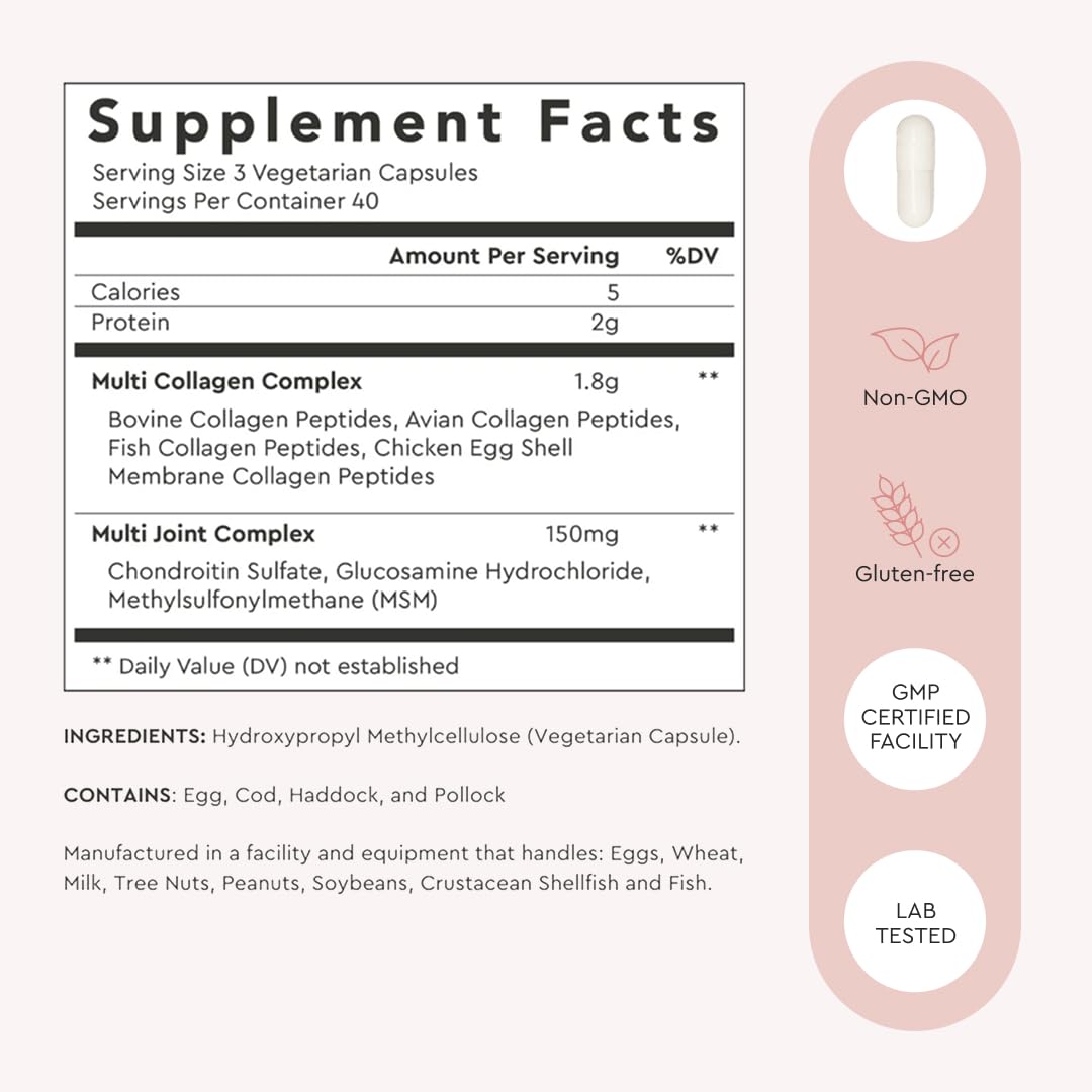 Alaya Naturals Hydrolyzed Multi Collagen Capsules – 120 Count | Grass-Fed, Marine & Chicken Sources