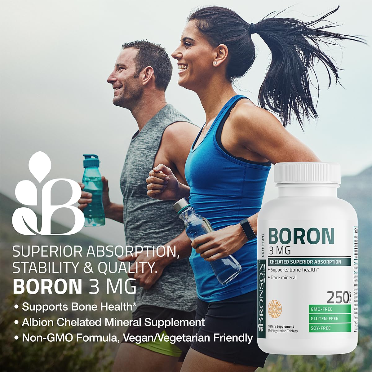 Bronson Boron 3 mg Chelated for Bone Health | Non-GMO, 250 Vegetarian Tablets