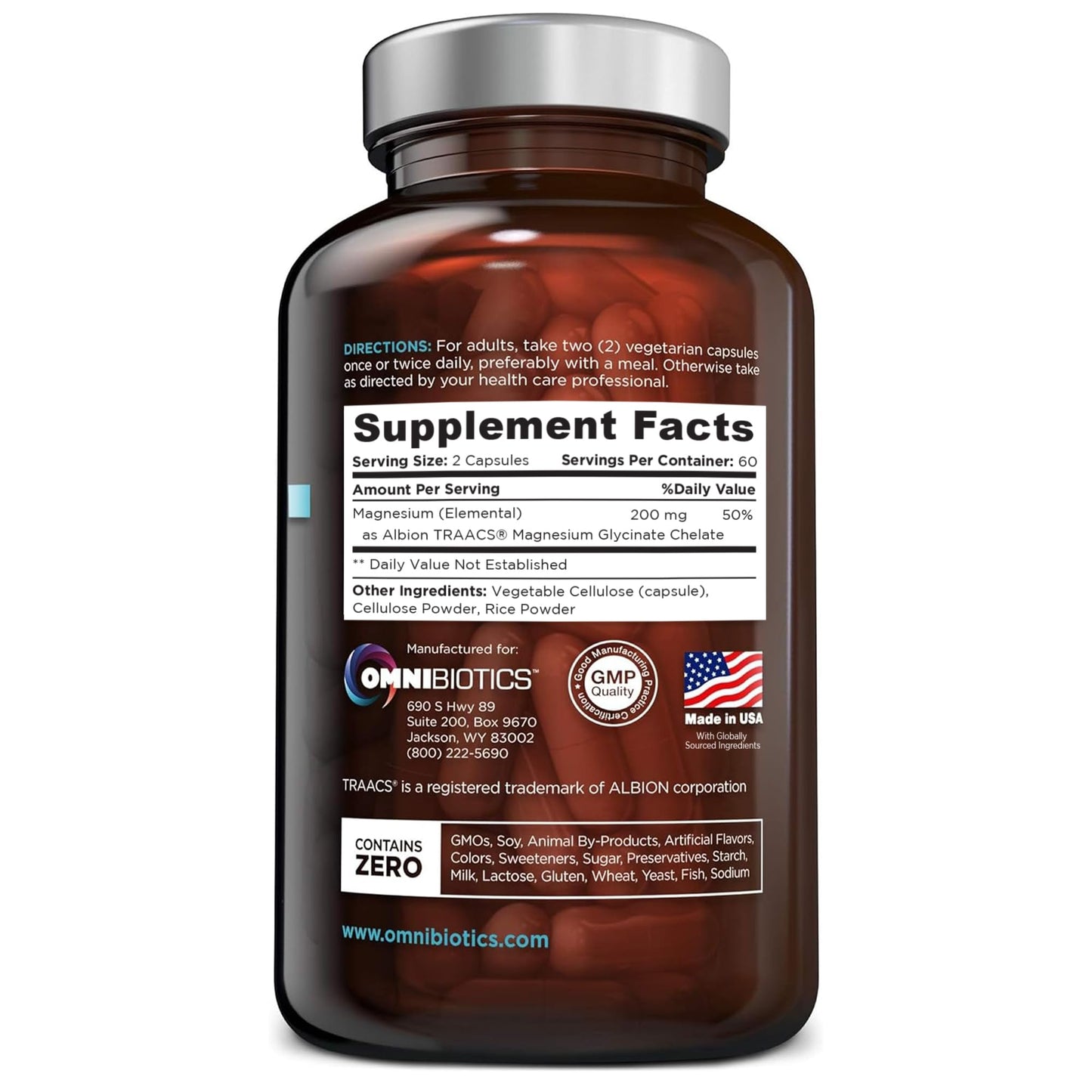 OmniBiotics Magnesium Glycinate Supplement – Albion TRAACS Bisglycinate | Sleep, Muscle, Nerve & Heart Health – 120 Vegan Capsules