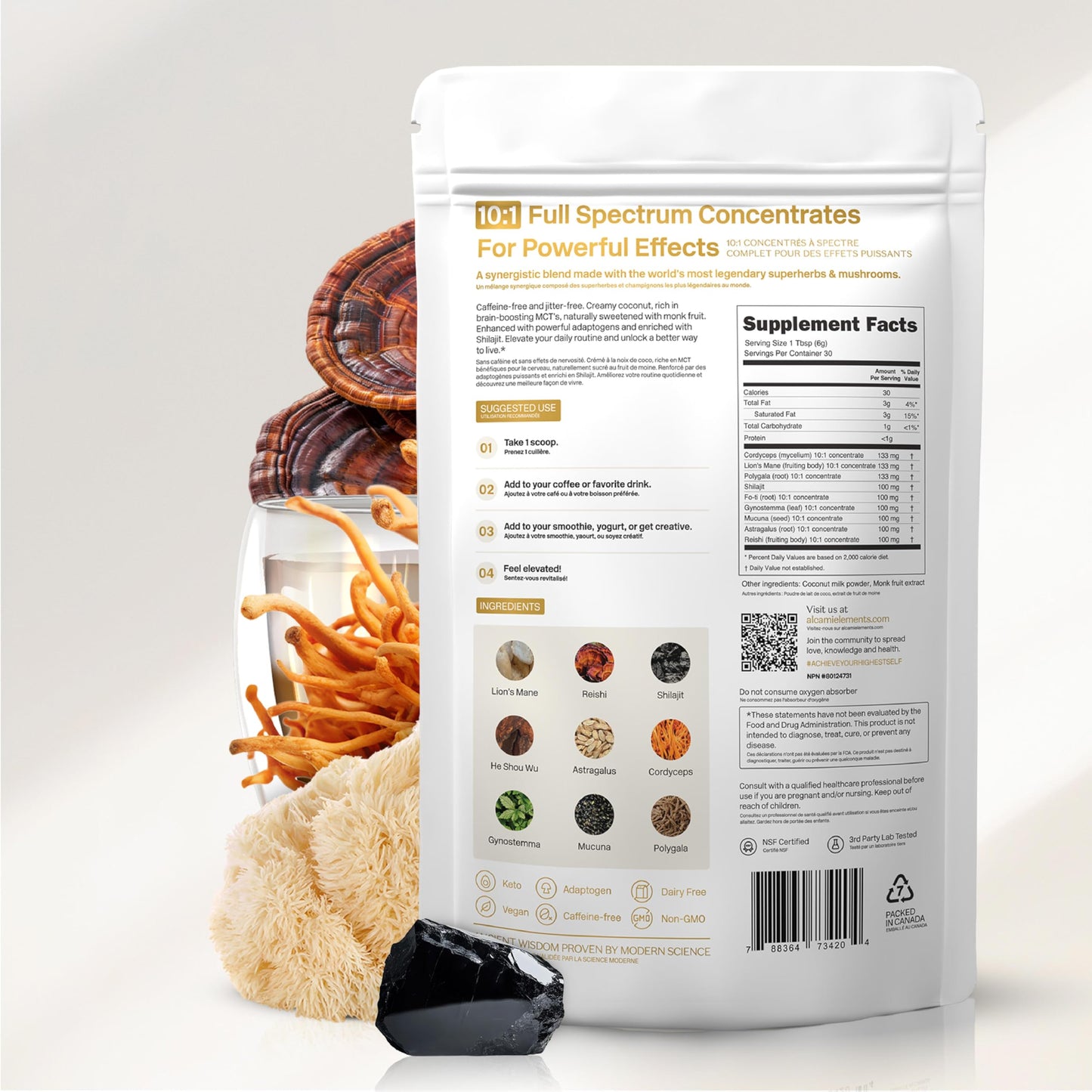 alcami elements Mushroom Coffee Creamer – 10X Concentrated Extract with Lion's Mane, Reishi & Cordyceps | 30 Servings
