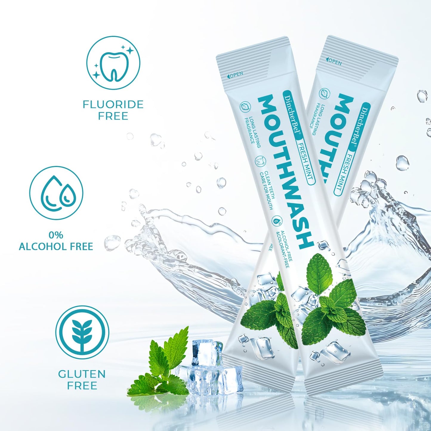 Travel-Size Alcohol-Free & Fluoride-Free Mint Mouthwash Packets – 60 Portable 0.63 oz