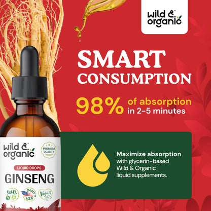 Wild & Organic Korean Red Ginseng Drops - Immune Support | Vegan & Alcohol-Free - 2 fl oz
