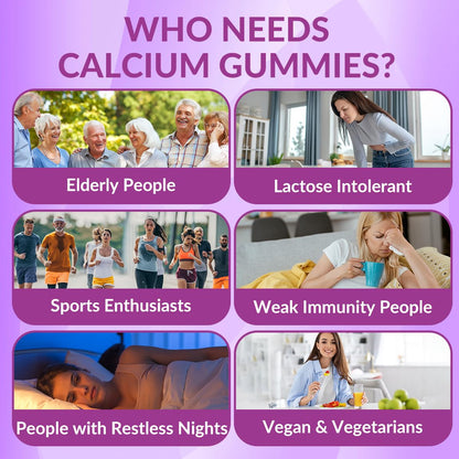 Sugar Free Calcium Gummies with Vitamin D3 & K2 – Vegan Algae Calcium, Calcium Magnesium Zinc, 2:1 Calcium:Magnesium